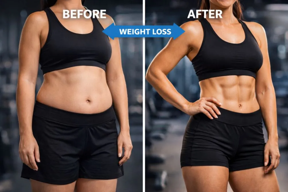 female weight loss transformation before after belly fat reduction fitness progress